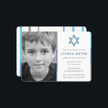 Modern Photo Bar Mitzvah Invitations | Blue   Teal<br><div class="desc">Modern blue photo Bar Mitzvah invitations. Personalise online with your son's photo and Mitzvah details. Star of David design with modern blue,  teal and grey accents.</div>