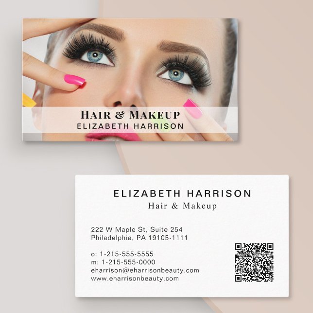 Modern Photo Beauty Hair Makeup QR Code Business Card (Creator Uploaded)