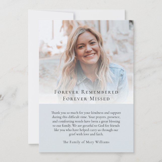 Modern Photo Bereavement Sympathy Funeral Memorial Thank You Card (Front)