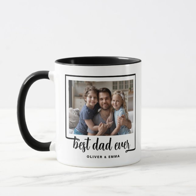 Modern Photo Best Dad Ever Black Mug (Left)