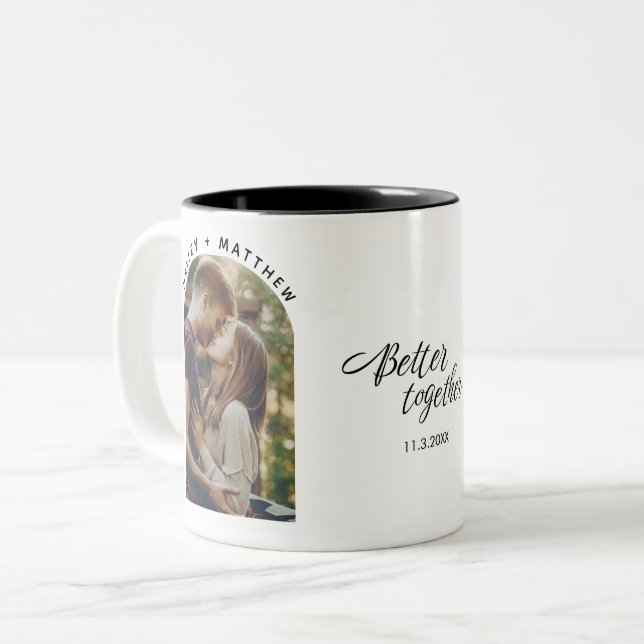 Modern Photo Better Together Script Two-Tone Coffee Mug (Front Left)