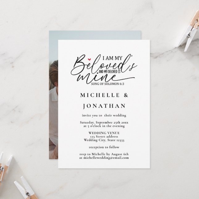Modern Photo Bible Verse Christian Wedding Invitation (Front/Back In Situ)