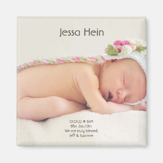 Modern Photo Birth Announcement Magnet (Front)