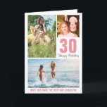 Modern Photo Birthday Card Any Age | Custom Colour<br><div class="desc">Modern Happy Birthday card featuring a photo collage of 3 pictures,  their age and name. All colours and text can be personalised.</div>