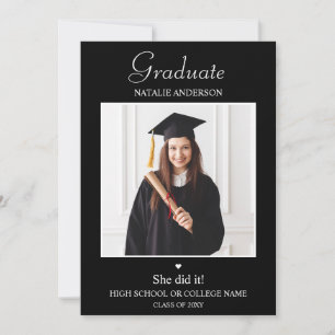 Modern Photo Black and White Graduation Invitation