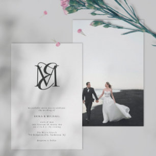 Modern Photo Black and White Monogram Wedding Invitation