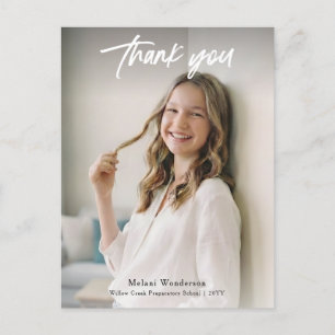 Modern Photo Black Bow Graduation Thank You Postcard