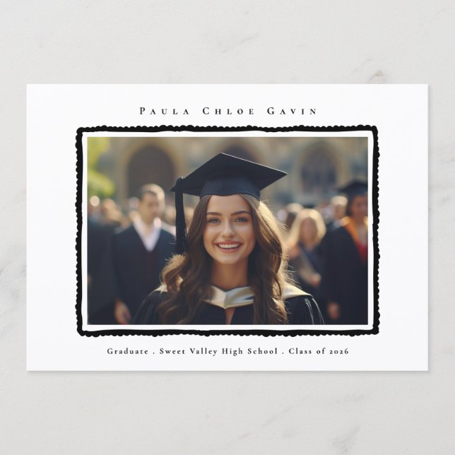 Modern Photo Black Frame Graduation High School Announcement (Front)