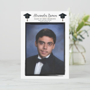 Modern Photo Black Frame Trendy Graduation Cap Invitation
