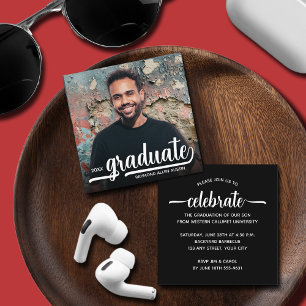 Modern Photo Black Graduation Party Enclosure Card