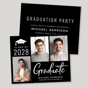 Modern Photo Black Graduation Party Invitation