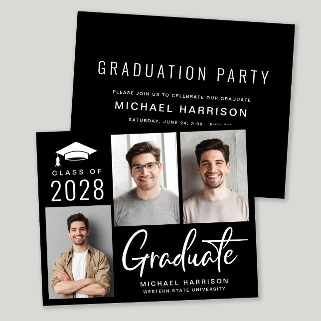 Modern Photo Black Graduation Party Invitation (Creator Uploaded)