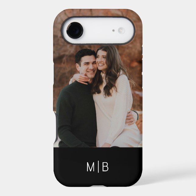 Modern Photo Black Monogram Initials (Back)