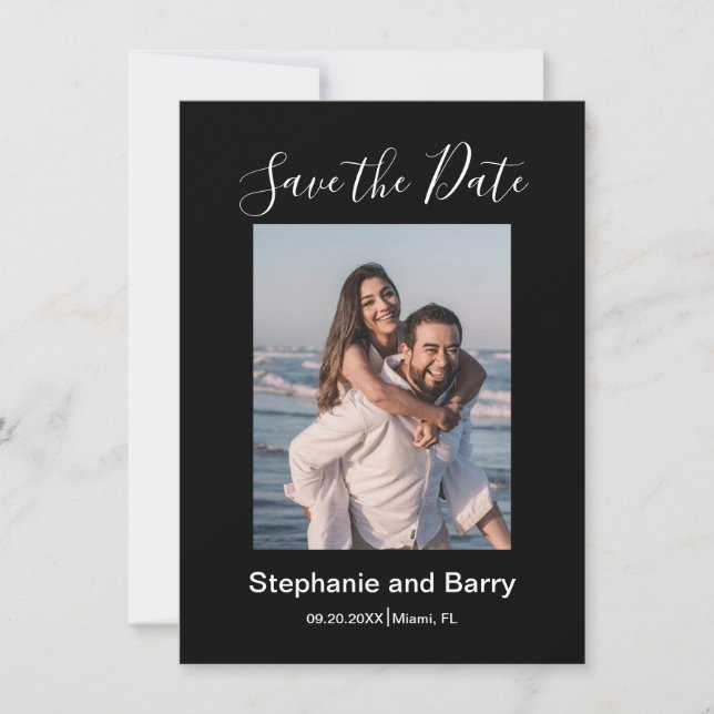Modern Photo Black Save The Date (Front)