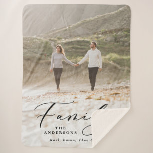 Modern photo black script family elegant sherpa blanket
