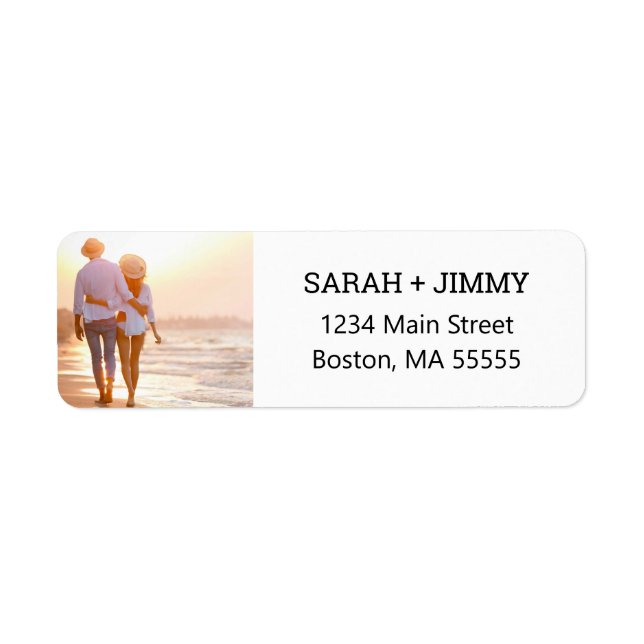 Modern Photo Black Script Return Address Label (Front)