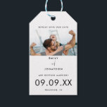 Modern Photo Black Typography Save The Date Gift Tags<br><div class="desc">Simple yet stylish to Invite your guests to save your wedding date with this contemporary design with your favourite photo and simple black text. The word "and" in between your names is in an informal set script, and the rest of the text can be easily personalised on the back too....</div>