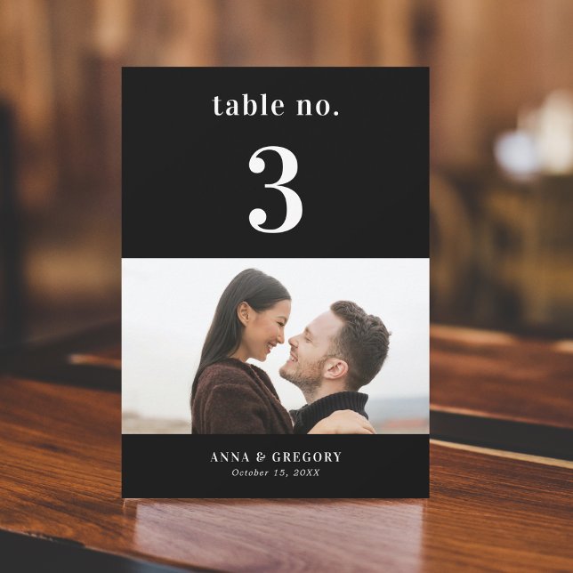 Modern Photo Black Wedding Table Number 3 5x7 (Creator Uploaded)