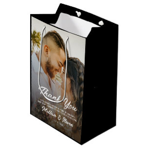Modern Photo Black Wedding Thank You  Medium Gift Bag
