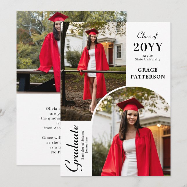 Modern Photo Black White Graduation Announcement (Front/Back)