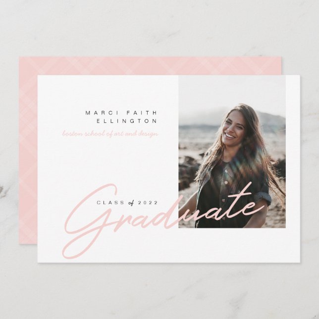 Modern Photo Blue Pink Graduate Announcement (Front/Back)