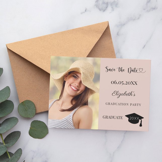 Modern photo blush pink neutral Graduation Party Save The Date (Creator Uploaded)