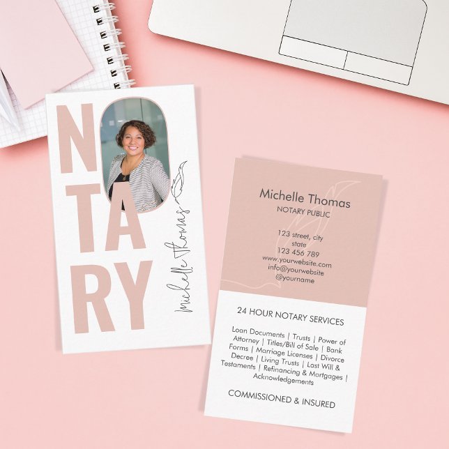 Modern Photo Blush Pink Notary Loan Signing Agent Business Card (Creator Uploaded)