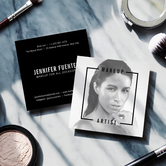 Modern photo bold black typography makeup artist square business card (Modern photo bold black typography makeup artist)