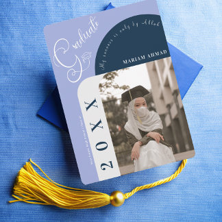 Modern Photo Bold Navy Blue Islamic graduation Invitation