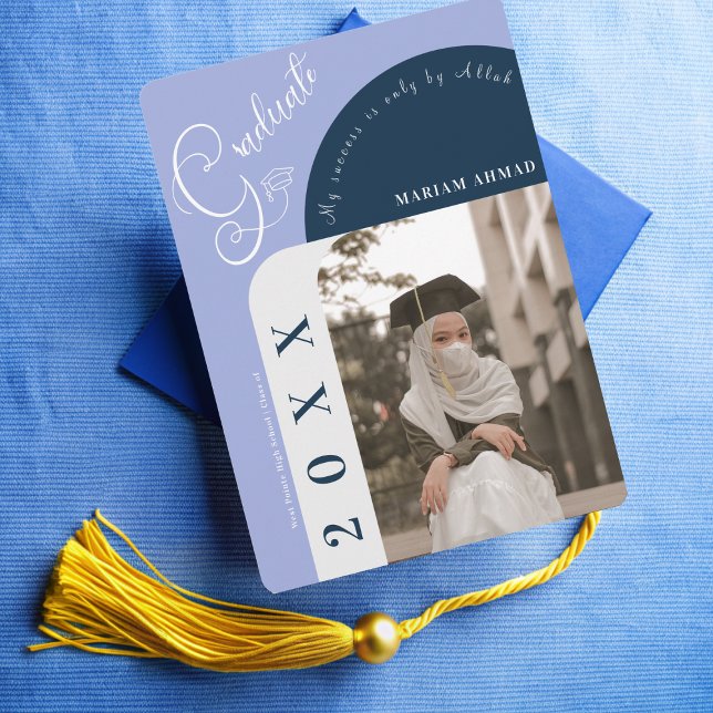 Modern Photo Bold Navy Blue Islamic graduation Invitation (Creator Uploaded)