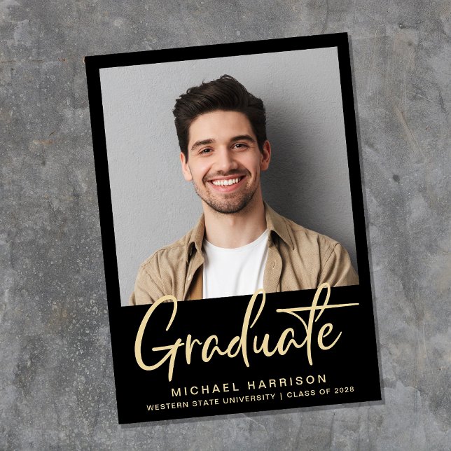 Modern Photo Bold Script Black Graduation Announcement (Creator Uploaded)