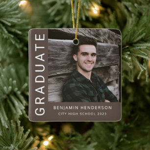 Modern Photo Boy 2023 Graduation Ceramic Ornament