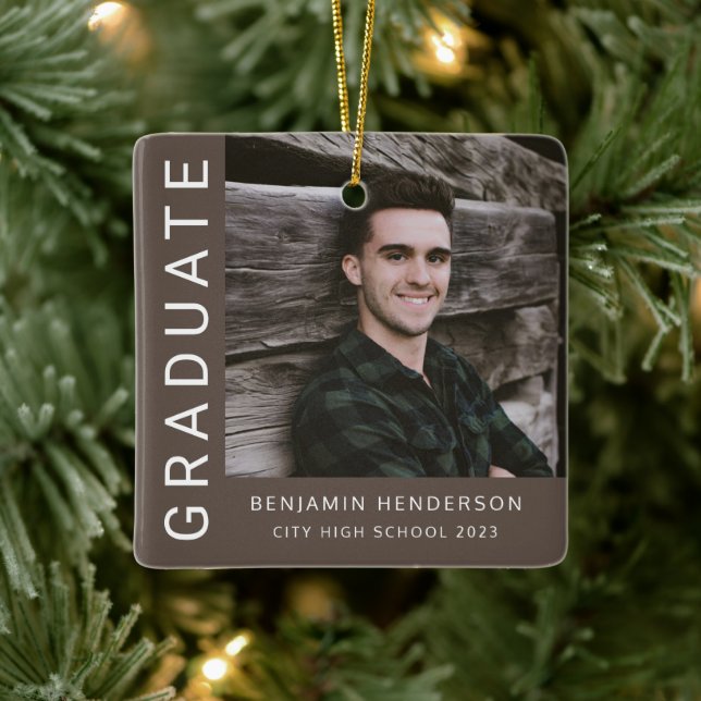 Modern Photo Boy 2023 Graduation  Ceramic Ornament (Tree)