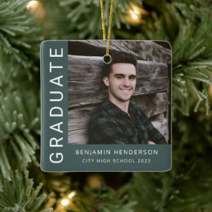 Modern Photo Boy 2023 Graduation Ceramic Ornament