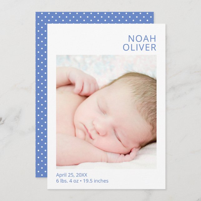 Modern Photo Boy Birth Announcement (Front/Back)