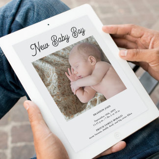 Modern Photo Boy Birth Announcement Acrylic Card