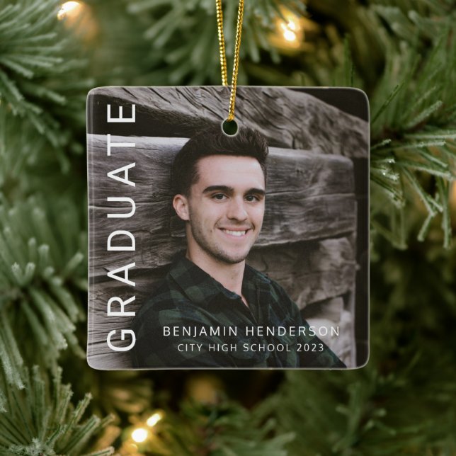 Modern Photo Boy Graduation  Ceramic Ornament (Tree)