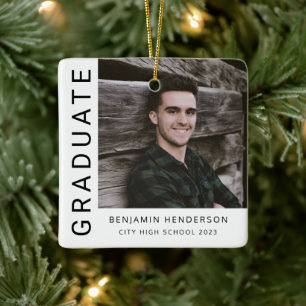 Modern Photo Boy Graduation Ceramic Ornament
