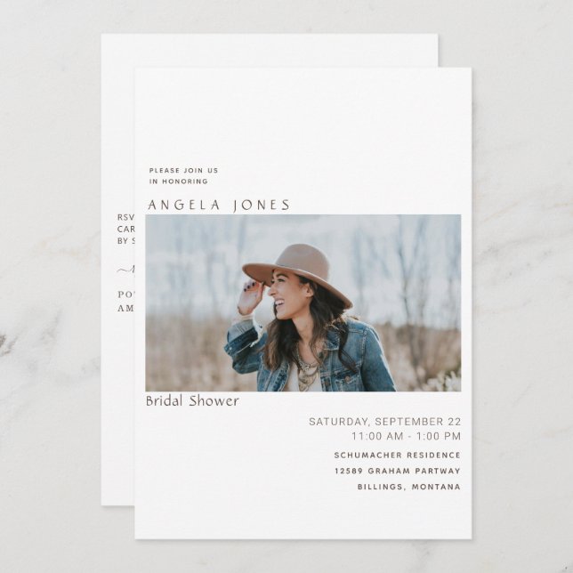 Modern Photo Bridal White Invitation (Front/Back)