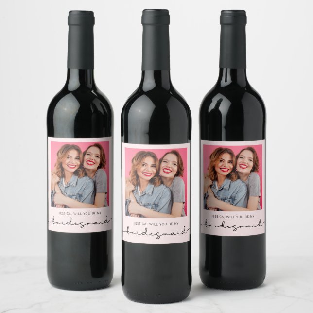 Modern Photo Bridesmaid Proposal  Wine Label (Bottles)