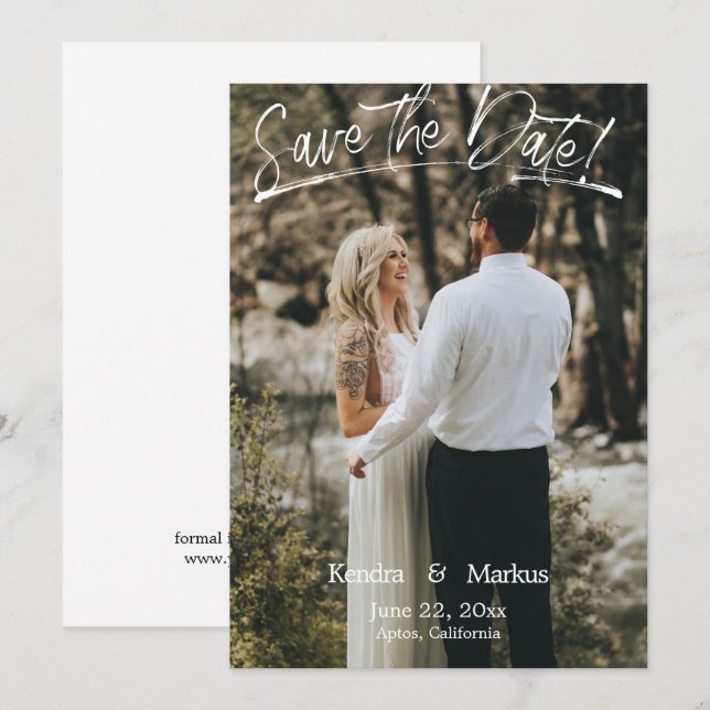 Modern Photo Brush Handwritten Save the Date Invitation (Front/Back)
