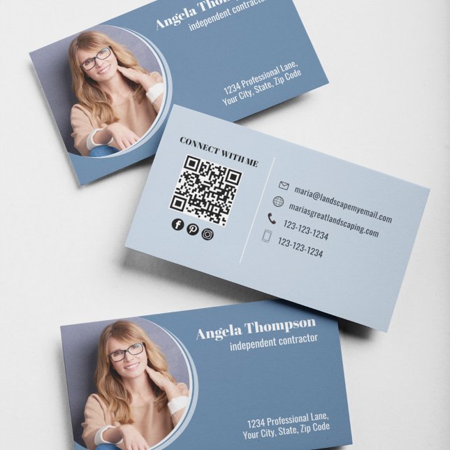 Modern Photo Business Blue QR Code  Business Card (Modern photo business card template. )
