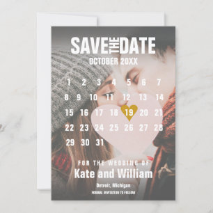 Modern Photo Calendar Chic Gold Love Heart Save The Date