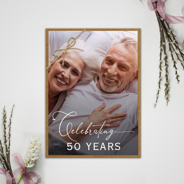 Modern Photo Calligraphy 50th Wedding Anniversary Invitation (Creator Uploaded)