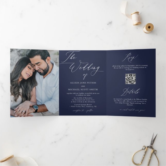 Modern Photo Calligraphy All-in-One Wedding Invite (Inside)