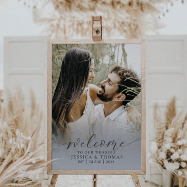 Modern Photo Calligraphy Dusty Blue Foam Board Poster (Creator Uploaded)