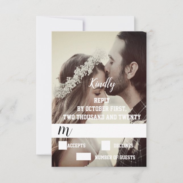 Modern Photo Calligraphy Engagement Wedding RSVP Card (Front)