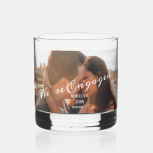Modern Photo Calligraphy Engagement Wedding Whiskey Glass