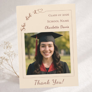 Modern photo champagne Graduation She did it Thank You Card