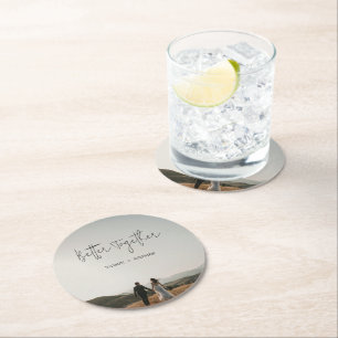 Modern Photo Chic Wedding Round Paper Coaster